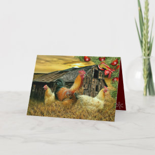 Cartes Pour Fêtes Annuelles Noël au poulailler de coq poules vacances