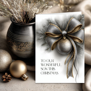 Cartes Pour Fêtes Annuelles Noël au ruban argent et or pour fils
