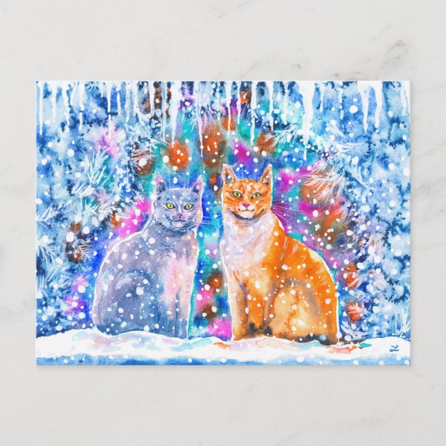 Cartes Pour Fêtes Annuelles Noël aux chats d'hiver (Devant)