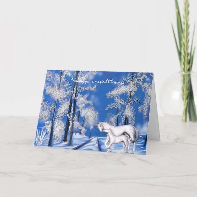 Cartes Pour Fêtes Annuelles Noël aux licornes d'hiver (Devant)