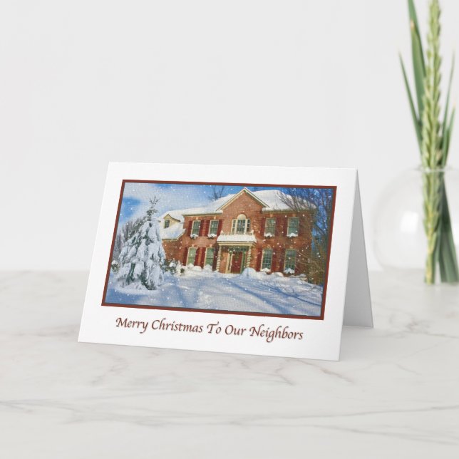 Cartes Pour Fêtes Annuelles Noël Aux Voisins, Snowy Home Scène (Devant)