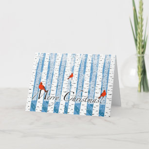 Cartes Pour Fêtes Annuelles Noël avec des cardinaux dans une forêt de bouleaux