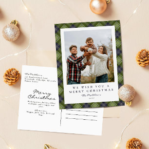 Cartes Pour Fêtes Annuelles Noël avec photo de famille en carreau rustique