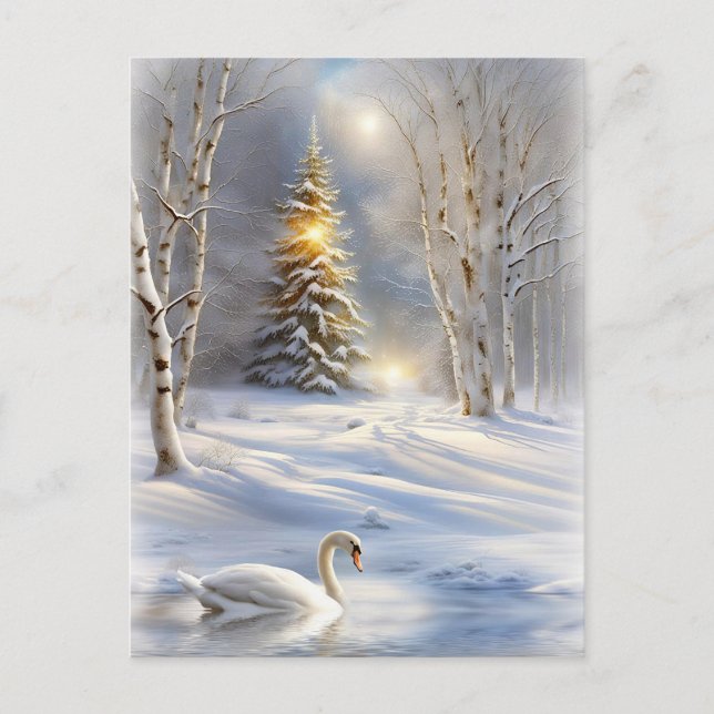 Cartes Pour Fêtes Annuelles Noël avec Swan et sapin de Noël (Devant)