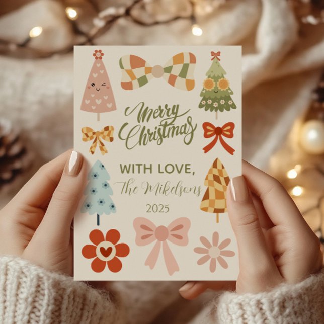 Cartes Pour Fêtes Annuelles Noël avec un arc rétro funky (Créateur téléchargé)