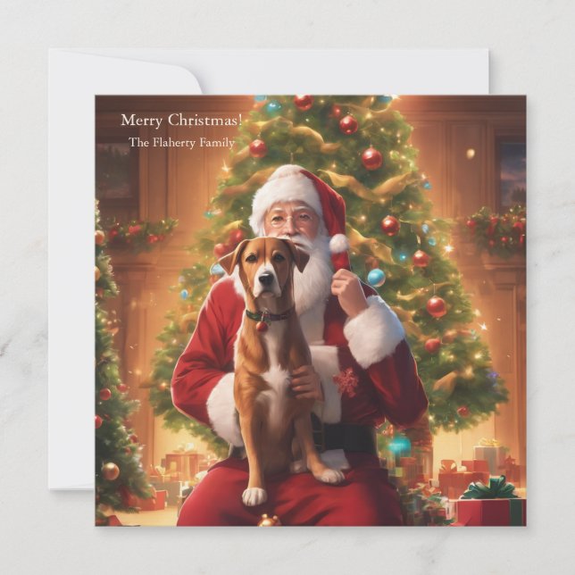 Cartes Pour Fêtes Annuelles Noël avec un chien heureux (Devant)