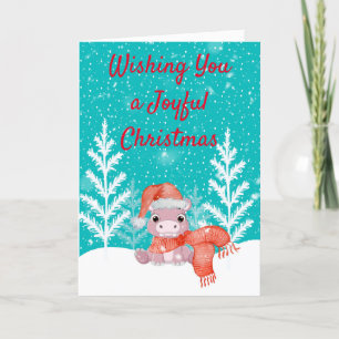 Cartes Pour Fêtes Annuelles Noël avec un joli hippo dans la neige