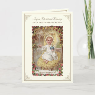 Cartes Pour Fêtes Annuelles Noël Baby Jesus Poinsettias Rosary