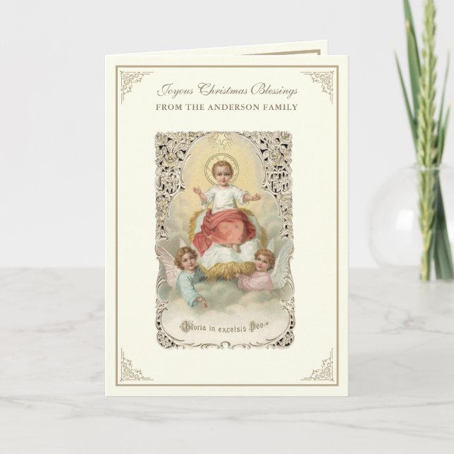 Cartes Pour Fêtes Annuelles Noël Baby Jesus Poinsettias Rosary (Devant)