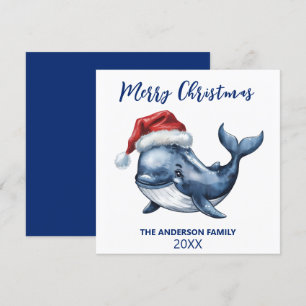 Cartes Pour Fêtes Annuelles Noël Baleine Nautique Personnalisée avec Chapeau d