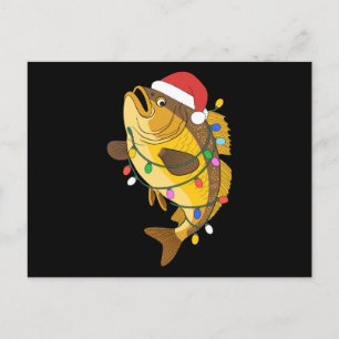 Cartes Pour Fêtes Annuelles Noël Bass Fish Chapeau de Père Noël Lumières Pêche
