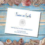 Cartes Pour Fêtes Annuelles Noël Beach Dollar de sable Paix sur Terre<br><div class="desc">Carte postale Tropical Beach Peace on Earth Holiday,  avec un dollar de sable et un design typographique bleu. Avec le lettrage personnalisable,  vous pouvez ajouter votre propre texte. Un moyen simple d'envoyer l'amour et les voeux de bien à vos amis et votre famille ce Noël.</div>