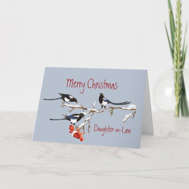 Cartes Pour Fêtes Annuelles Noël Belle-fille Magpie Oiseaux de famille (Devant)