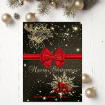 Cartes Pour Fêtes Annuelles Noël Bells élégant, bougies, arc rouge<br><div class="desc">Cloche de Noël élégante d'or de faux,  flocon de neige,  bougies rouges et arc sur l'arrière - plan brillant noir.</div>