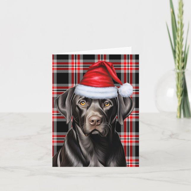 Cartes Pour Fêtes Annuelles Noël Black Lab et Red Holiday Plaid (Devant)