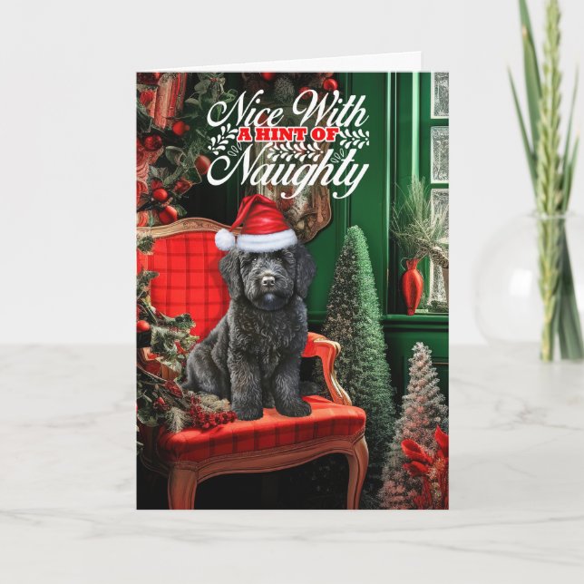 Cartes Pour Fêtes Annuelles Noël Black Labradoodle Chien Naughty ou Nice (Devant)