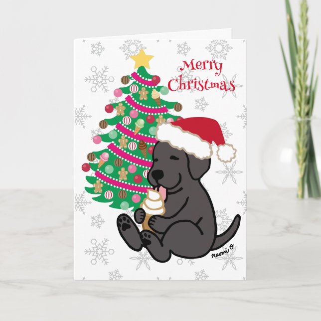 Cartes Pour Fêtes Annuelles Noël Black Labrador Glace Creative Licking (Devant)