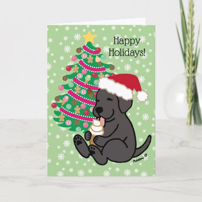 Cartes Pour Fêtes Annuelles Noël Black Labrador Glace Creative Licking (Devant)