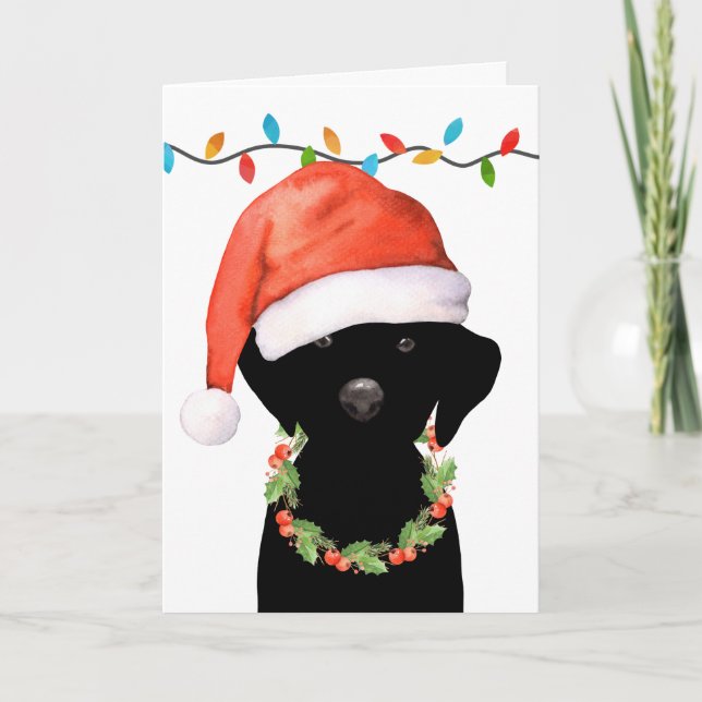 Cartes Pour Fêtes Annuelles Noël Black Labrador Père Noël Chien (Devant)