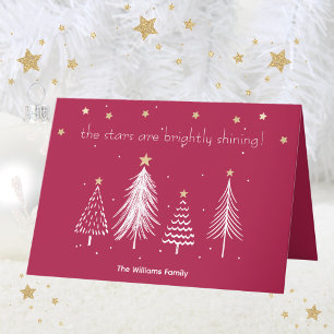 Cartes Pour Fêtes Annuelles Noël blanc et or avec nom de famille Rouge