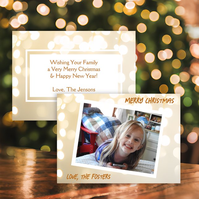 Cartes Pour Fêtes Annuelles Noël Blanc et Or Bokeh Photo Fêtes (Créateur téléchargé)