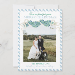 Cartes Pour Fêtes Annuelles Noël bleu En vichy Garland Une photo Vintage