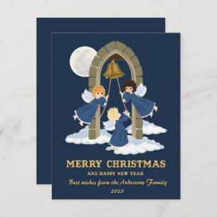 Cartes Pour Fêtes Annuelles Noël bleu or mignon enfants ange cloche