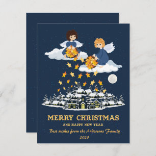 Cartes Pour Fêtes Annuelles Noël bleu or mignon petits anges