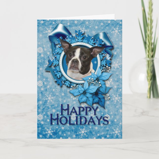 Cartes Pour Fêtes Annuelles Noël - Blue Snowflake - Boston & Rat Terrier (Devant)