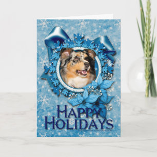 Cartes Pour Fêtes Annuelles Noël - Blue Snowflakes - Australian Shepherd