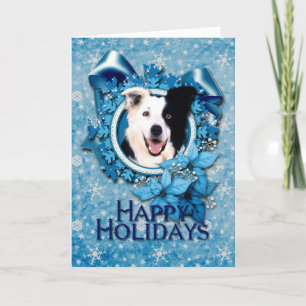 Cartes Pour Fêtes Annuelles Noël - Blue Snowflakes - Bordure Collie