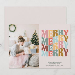Cartes Pour Fêtes Annuelles Noël Boho Pastel Merry Wave Typographie Photo