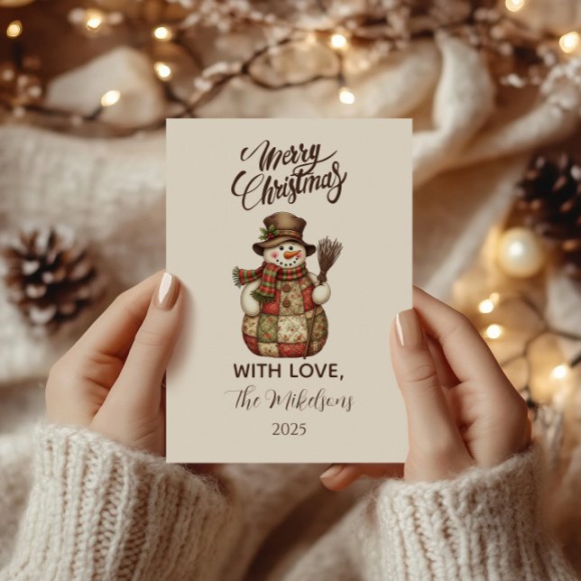Cartes Pour Fêtes Annuelles Noël bonhomme de neige rustique en patchwork (Créateur téléchargé)