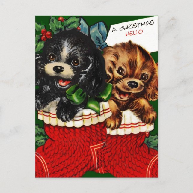 Cartes Pour Fêtes Annuelles Noël Bonjour Puppies (Devant)