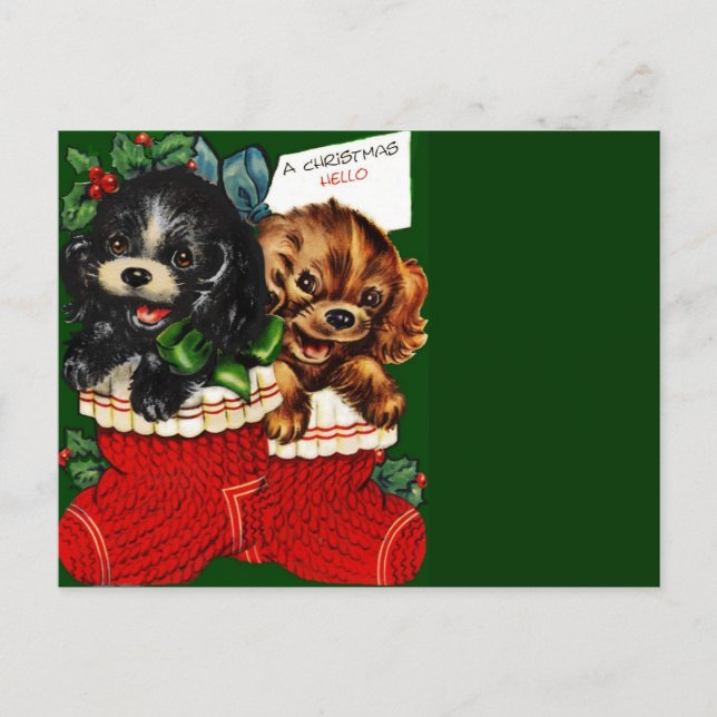 Cartes Pour Fêtes Annuelles Noël Bonjour Puppies (Devant)