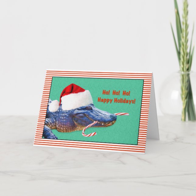 Cartes Pour Fêtes Annuelles Noël, bonnes fêtes, alligator, casquette de Père (Devant)