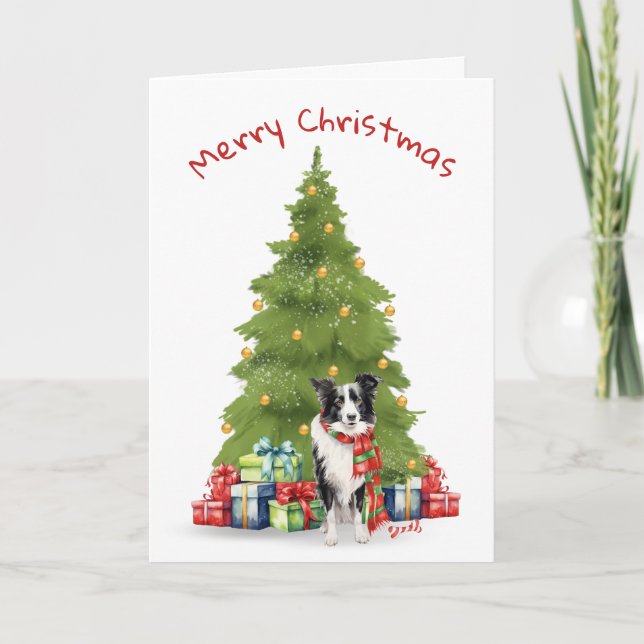 Cartes Pour Fêtes Annuelles Noël Bordure Collie Avec Cadeaux (Devant)