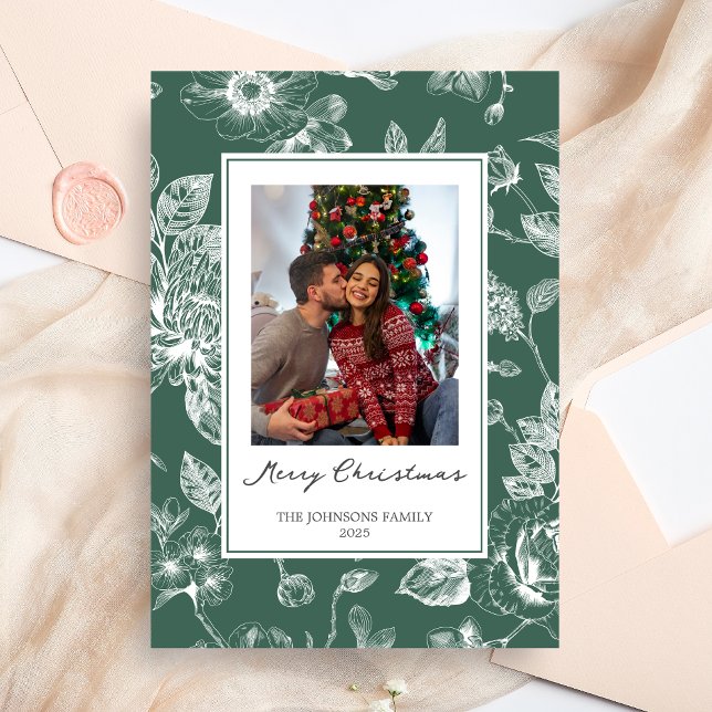 Cartes Pour Fêtes Annuelles Noël botanique (Christmas Family Holiday Card)