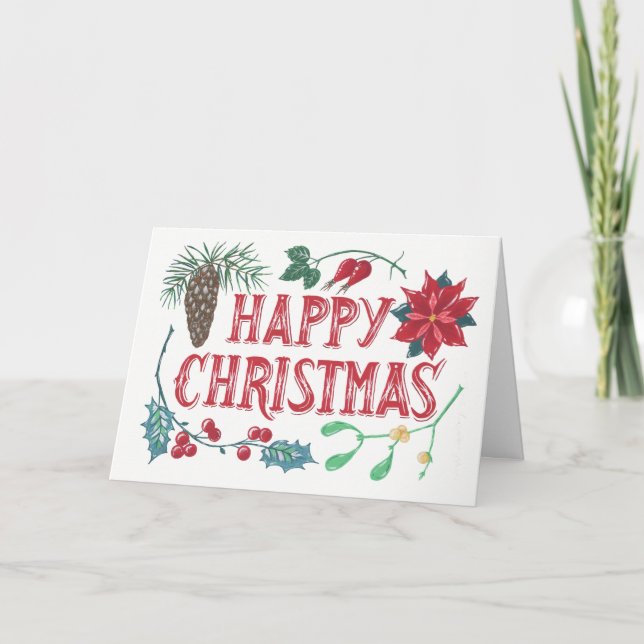 Cartes Pour Fêtes Annuelles Noël botanique traditionnel (Devant)