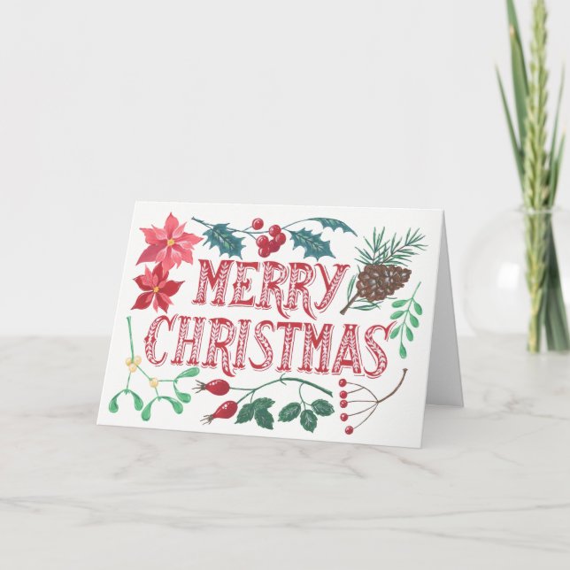 Cartes Pour Fêtes Annuelles Noël botanique traditionnel (Devant)