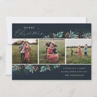 Cartes Pour Fêtes Annuelles Noël botanique Trois photos Joyeux Noël