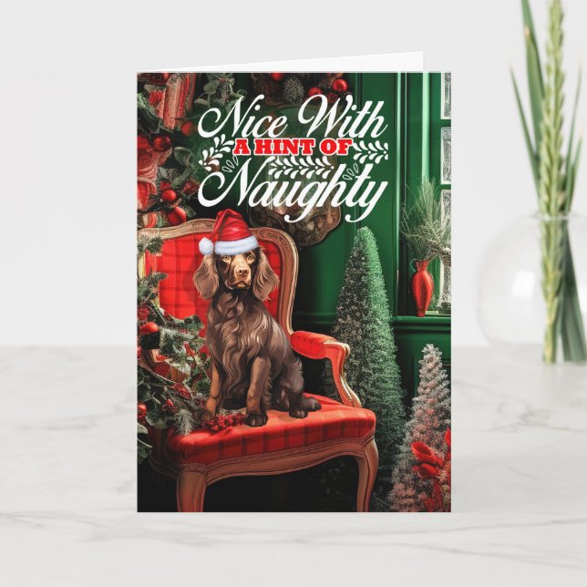 Cartes Pour Fêtes Annuelles Noël Boykin Spaniel Dog Naughty ou Nice (Devant)