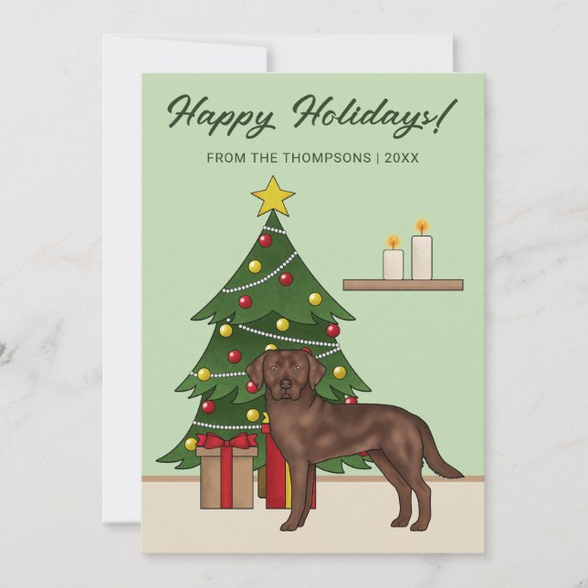 Cartes Pour Fêtes Annuelles Noël Brown Labrador Retriever Green Festive (Devant)