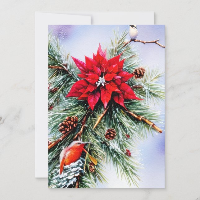 Cartes Pour Fêtes Annuelles Noël budget poinsettia et pin (Devant)