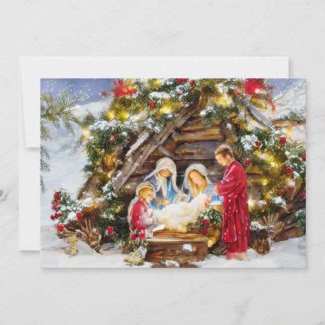 Cartes Pour Fêtes Annuelles Noël budget sapin et baies Nativité (Devant)