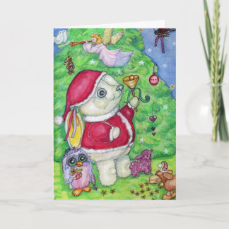 Cartes Pour Fêtes Annuelles Noël Bunny Père Noël mignonne Salutation illustrée