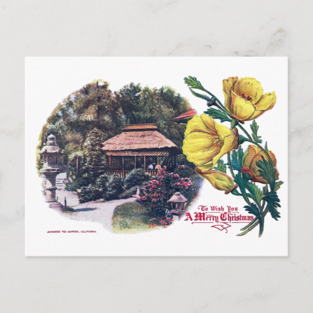 Cartes Pour Fêtes Annuelles Noël californien au Jardin japonais du thé (Devant)