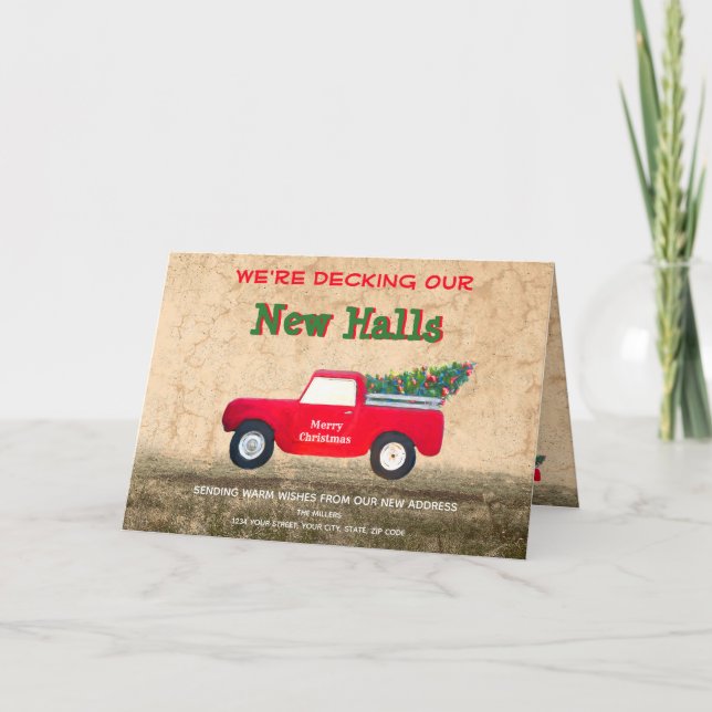 Cartes Pour Fêtes Annuelles Noël Camion Rouge Deck Nouvelles Halls Pays (Devant)