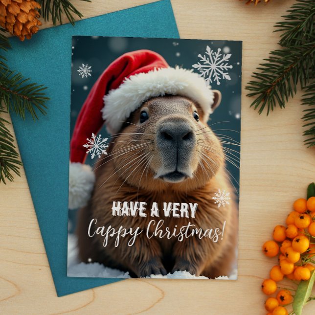 Cartes Pour Fêtes Annuelles Noël Capybara de Noël très heureux (Créateur téléchargé)