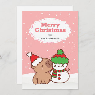 Cartes Pour Fêtes Annuelles Noël Capybara Et Snowman Mignonne